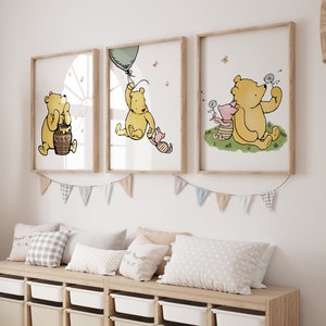 Set of 3 Classic Winnie the Pooh Prints, Winnie the Pooh Nursery Wall Art, Nursery Child Kids Decor, Pooh Digital Download, New baby gift