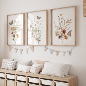 Ensemble de 3 imprimés de fleurs sauvages| Décor floral de pépinière, art mural de pépinière de bébé fille| Impression de fleurs aquarelle| Boho, Décor de crèche pour filles, Imprimable