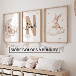 3er Set Custom Bunny Kinderzimmer Wand Kunst Druck | Personalisierte Name Kaninchen Kinderzimmer Dekor | Kinderzimmer Kind Kinder Dekor | Wolke, Mond, Stern, printable