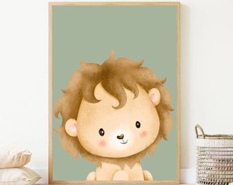 Lion Nursery Print | Jungle Animal Wall Art Prints pour enfants | Boho, Safari, Imprimé animalier | Nursery Child Kids Imprimable | Neutre du point de vue du genre