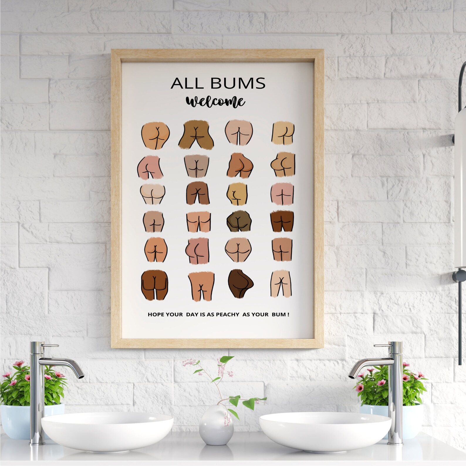 Boho Funny Bathroom Signs Wall Art Butts Print Bathroom Etsy