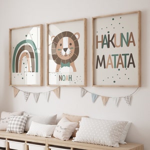 Conjunto imprimible de 3 Jungle Animal 'Hakuna Matata' Wall Art Prints / Nombre personalizado / Boho, Safari, Lion, Rainbow / Nursery Child Kids Decor imagen 10