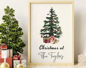 Christmas Tree Print, Christmas Gift, Christmas Decor, Christmas personalised family name Printable Wall Art, Custom family name Gift, Xmas