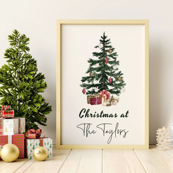 Christmas Tree Print, Christmas Gift, Christmas Decor, Christmas personalised family name Printable Wall Art, Custom family name Gift, Xmas