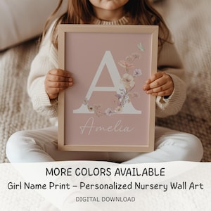 Custom Floral initial Wildflowers nursery Wall Art Print| Personalized name| Boho, Watercolor flower| Baby girl Nursery Decor| Name sign