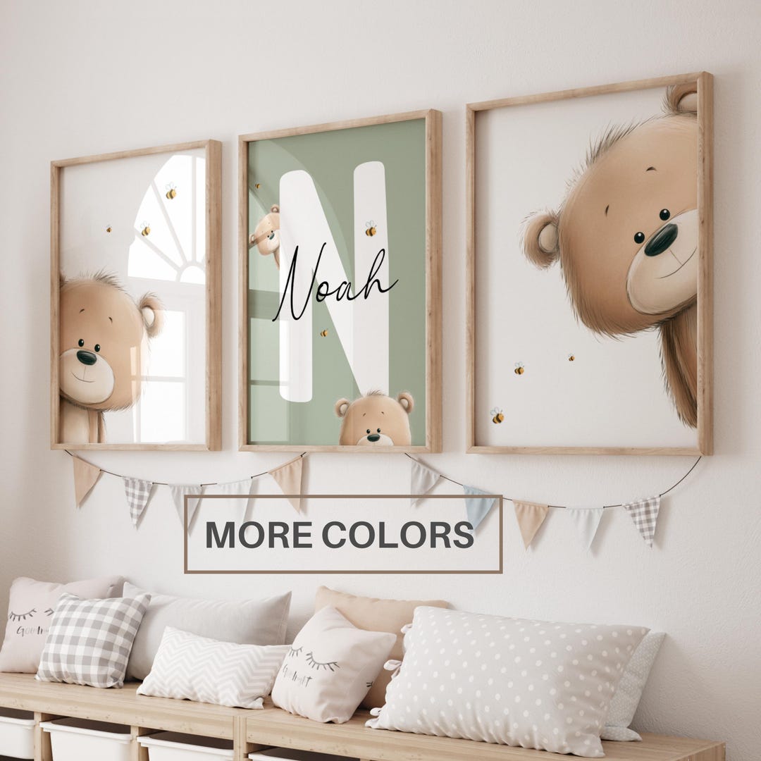 Set of 3 Custom Teddy Bear Nursery Wall Art Print| Personalized Name ...