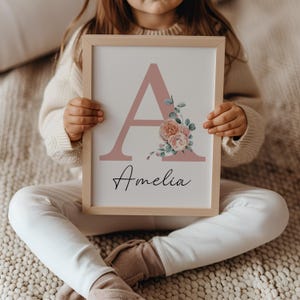 Personalized Name Baby Girl Nursery Wall Art Print| Custom Floral initial| Nursery Decor| Boho, Watercolor flower| Name sign| Baby Shower