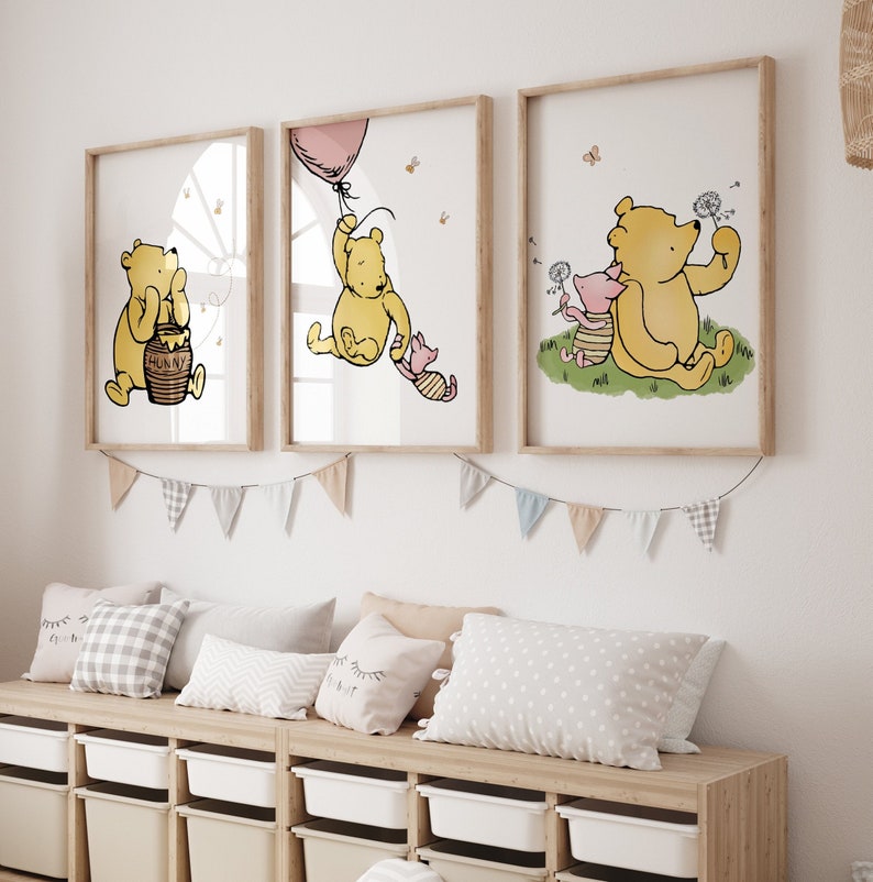 Set of 3 Classic Winnie the Pooh Prints forGirlsGirlsnursery Decor