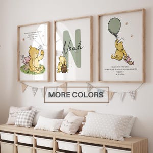 Winnie the Pooh Nursery Prints, Personalized Name sign, Set of 3, Kids room decor,  (Digital Download)