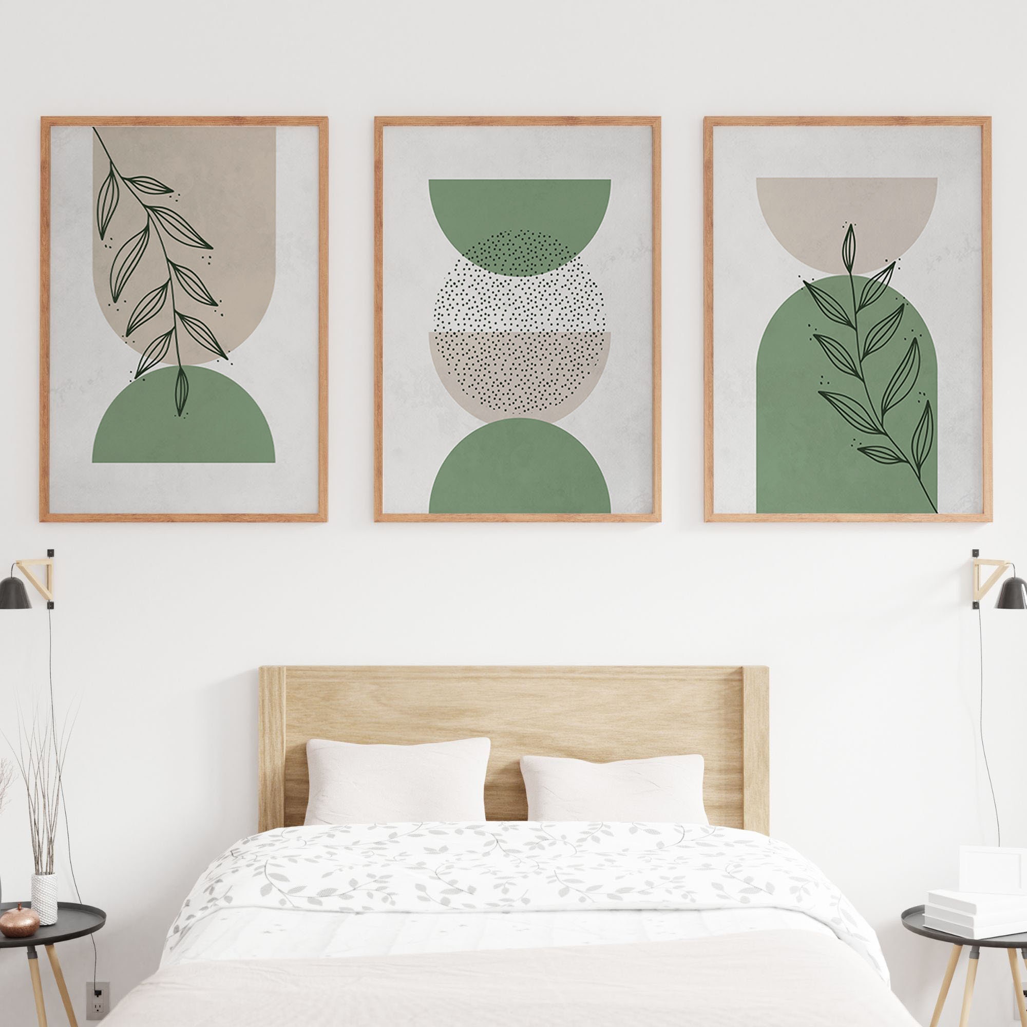 アート　PRETTY GREEN Prints 「Pocket Full」 Set of 3 Mid Century Wall Prints, Sage Green Wall Art, Mid