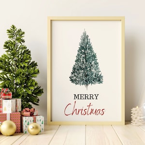 Christmas Tree Print, Christmas Printable Wall Art, Christmas Prints, Christmas Decor, Snowy Tree Watercolour Painting, Holiday Tree, Xmas