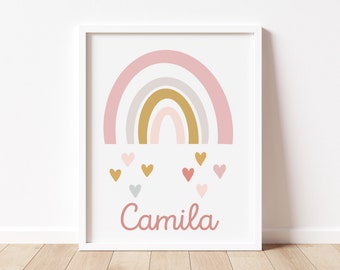 Set De 3 Posters Arc-en-ciel Fleurs - Déco Chambre Bébé Ou Enfant - Style Boho - 50x70 Cm Sans Cadre