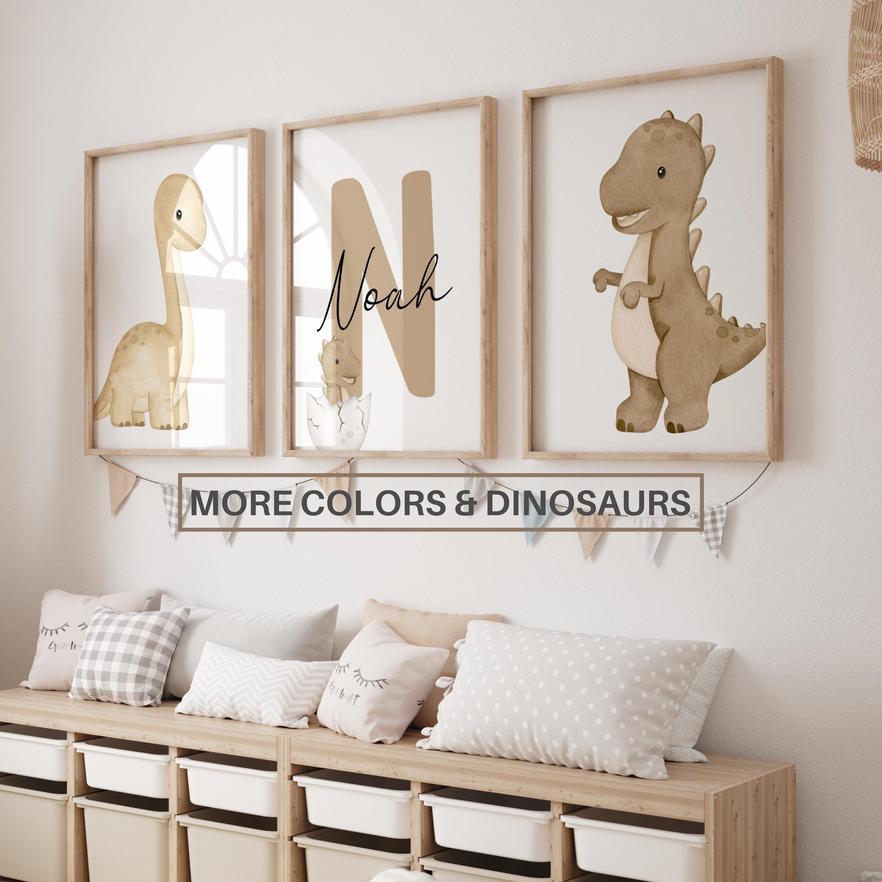 Set of 3 Custom Dinosaur Nursery Wall art Print| Neutral Dino Print| Personalized Name sign Nursery Child Kids Printable Gift| Nursery Decor