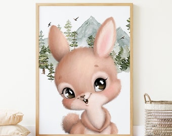 Bunny Print | Nursery Wall Art | Woodland Baby Animal Posters, Forest Decor | Nursery Child Kids Printable | Baby Animal Print | Rabbit