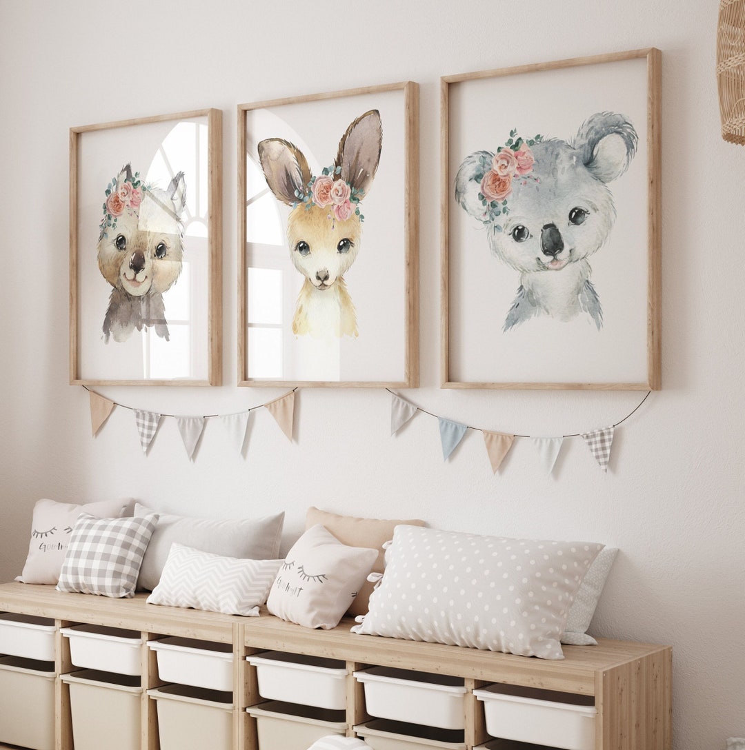 Nursery Wall Art Australian Animals Prints - Kangaroo, Koala, Wombat ...