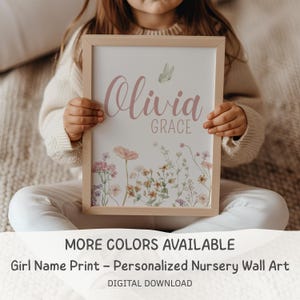 Custom Floral Name Wildflower nursery Wall Art Print| Personalized name| Watercolor flower| Baby girl Nursery Decor| Custom baby shower Gift