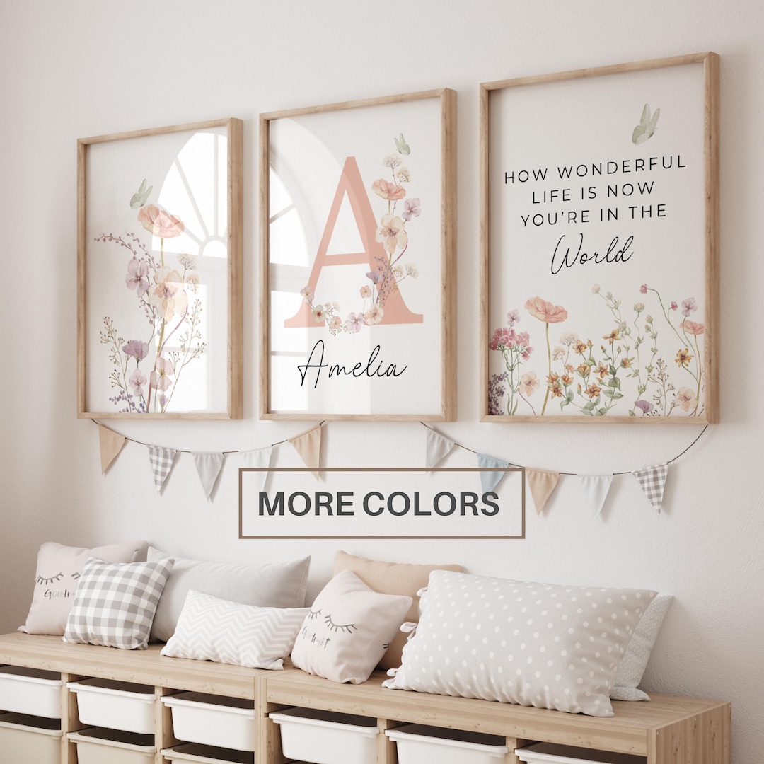 Custom Set of 3 Wildflowers Nursery Wall Art Print "how Wonderful Life ...