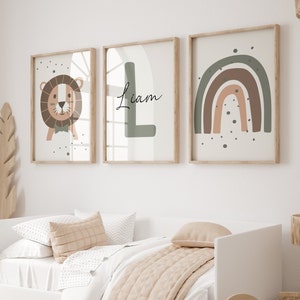 Set von 3 Dschungel Tier Wand Kunstdrucke Personalisierter Name Boho, Safari, Löwe, Regenbogen Kinderzimmer Kind Kinder Dekor Individuell Digitaler Download Bild 8