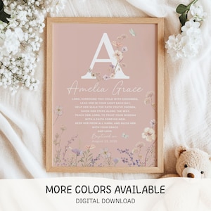 Personalized Baptism Gift Baby Girl, Wildflower Custom Name Christening Prayer Print| Printable Baptism Prayer Sign, Floral, Nursery Decor