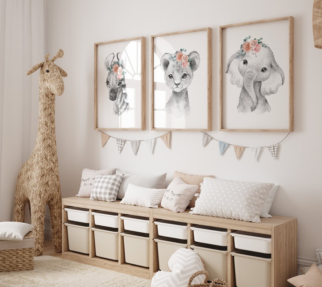 Safari Baby Girl Nursery Decor Black and White Safari Nursery Wall Art