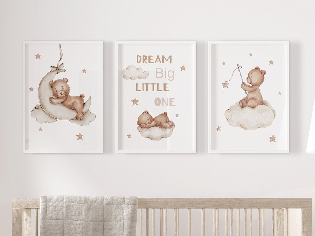 Set of 3 Teddy Bear Nursery Wall Art Print| Bear Nursery Decor| Dream ...