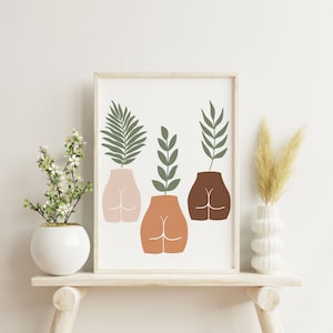 Letreros de baño divertidos de estilo boho, arte de pared con impresiones de traseros, positividad corporal, arte de pared para decoración de baño, póster de baño, impresión de jarrón con traseros, arte de traseros, traseros