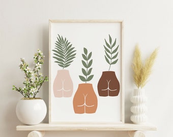 Boho Lustige Badezimmer Schilder Wandkunst Butts Druck, Body Positive, Badezimmer Dekor Wandkunst, Badezimmer Poster, Butt Vase Druck, Butt Art, Bums