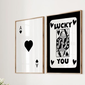 Trendy Retro Wall Art Set De 3, Lucky You Print, Retro Trendy Aesthetic Print, Black Ace Card Poster, Trendy Wall Art, Funny Art, Digital