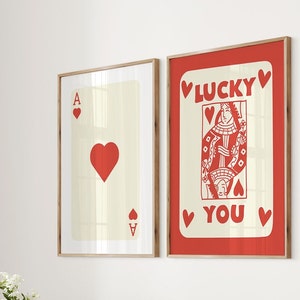 Trendy Retro Wall Art Set Of 3, Retro Trendy Aesthetic Print, Red Ace Card Poster, Lucky You Poster, Trendy Wall Art, Funny Art, Digital,