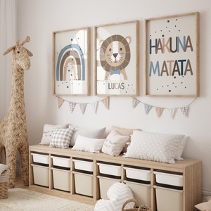 Conjunto imprimible de 3 Jungle Animal 'Hakuna Matata' Wall Art Prints / Nombre personalizado / Boho, Safari, Lion, Rainbow / Nursery Child Kids Decor imagen 2