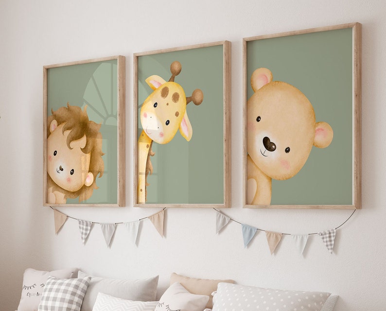 Set of 3 Jungle Animal Nursery Wall Art Prints Safari Etsy