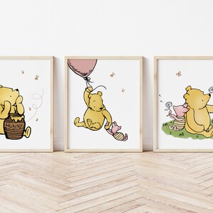 Lot de 3 impressions classiques de Winnie l'ourson, art mural pour chambre d'enfant bébé filles, décoration pour chambre d'enfant, téléchargement numérique ourson, nouveau cadeau pour bébé image 6