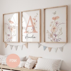 Custom Name & Flowers Wall Decal - Baby Girl Nursery Wall Sticker, Fully Customizable Mural Decal - View #5