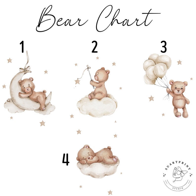 Ensemble de 3 impressions dart mural de pépinière Teddy Bear personnalisées Nom personnalisé Teddy Bear Nursery Decor Décor pour enfants de crèche Nuage, Lune, Ballon image 5