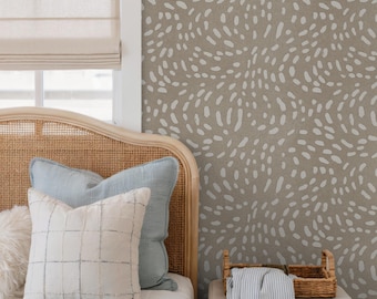 Beige Dot Pattern Peel and Stick Wallpaper: Boho Coastal Accent Wall