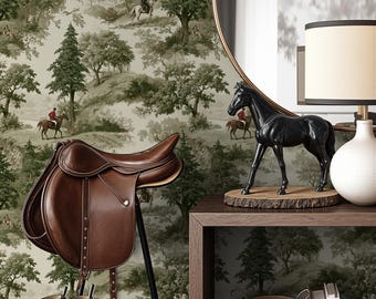 Hunter Green Countryside Rider Toile-behang – Peel and Stick in Engelse stijl