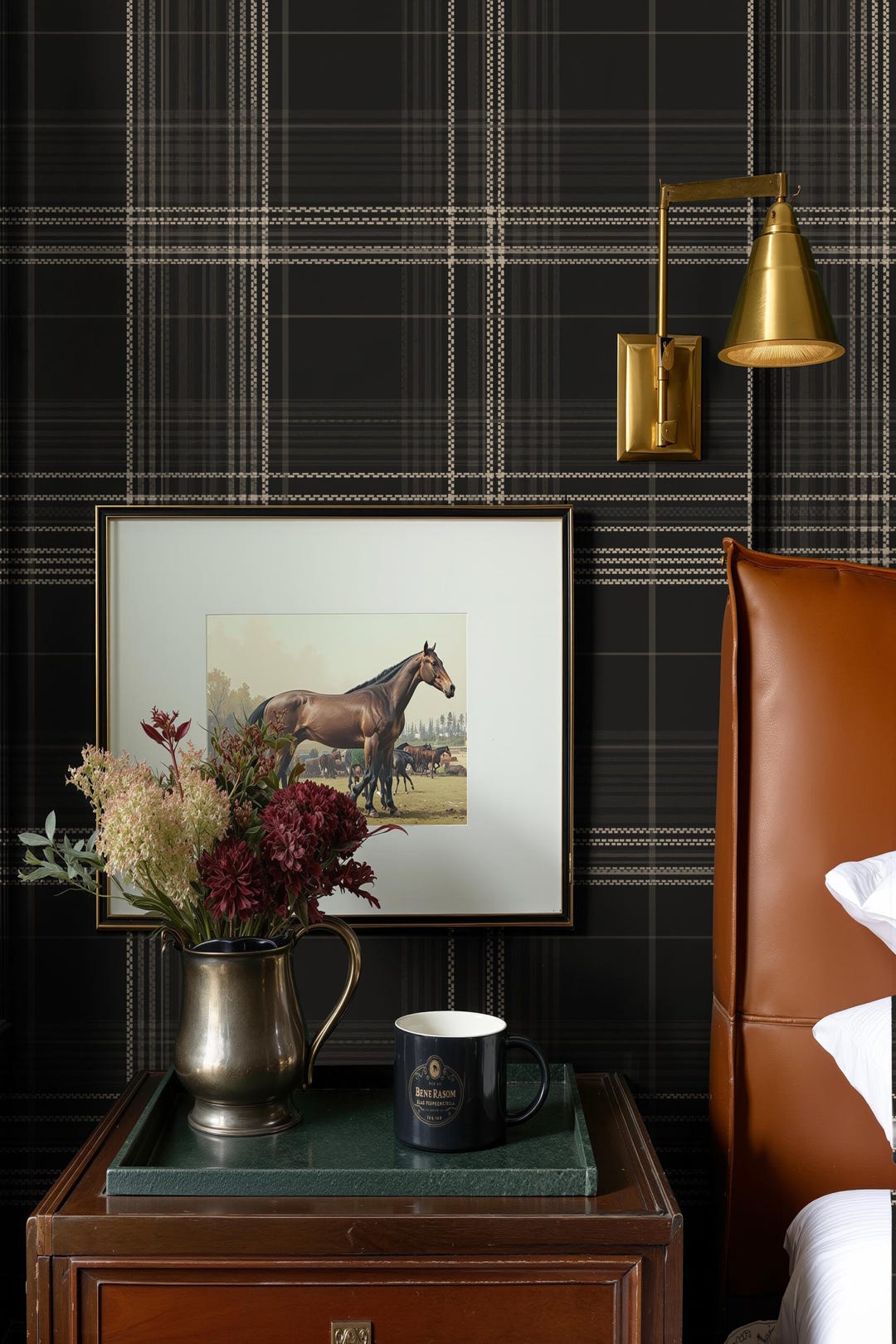 Moody Brown Plaid Wallpaper – Peel and Stick for Masculine Office - Etsy