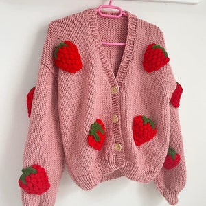Strawbery knit jacket,flowers cardigan,fruit cardigan,chunky knitwear unique clothes,cardigan image 9