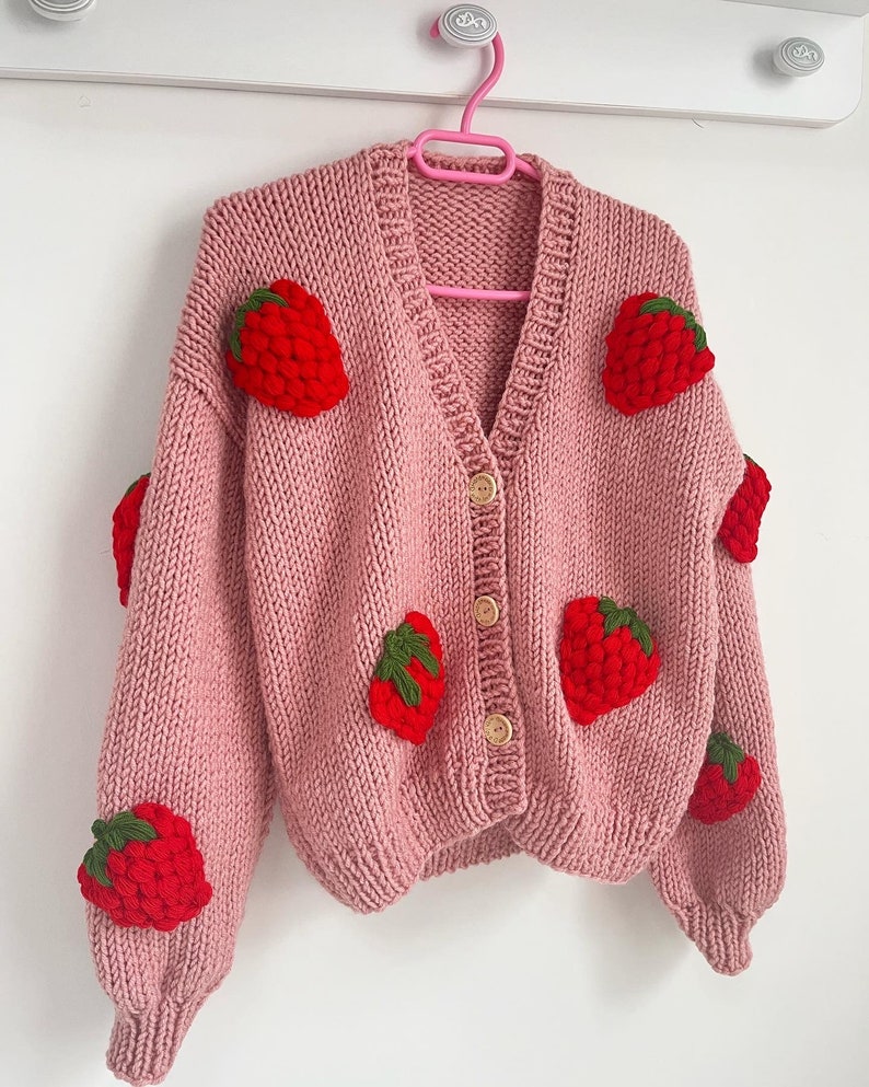 Strawbery knit jacket,flowers cardigan,fruit cardigan,chunky knitwear unique clothes,cardigan image 9