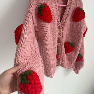 Strawbery knit jacket,flowers cardigan,fruit cardigan,chunky knitwear unique clothes,cardigan image 10