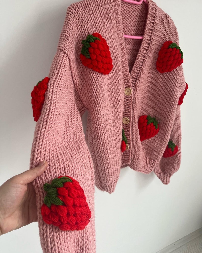Strawbery knit jacket,flowers cardigan,fruit cardigan,chunky knitwear unique clothes,cardigan image 10