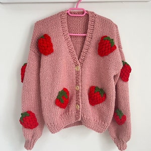 Strawbery knit jacket,flowers cardigan,fruit cardigan,chunky knitwear unique clothes,cardigan image 8