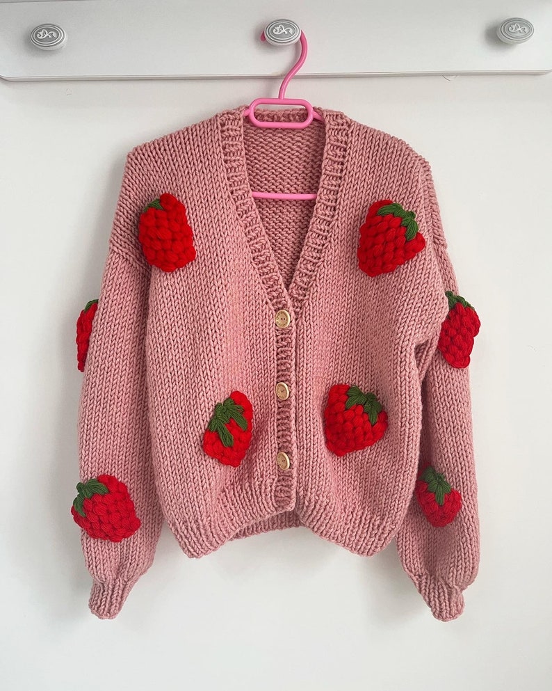 Strawbery knit jacket,flowers cardigan,fruit cardigan,chunky knitwear unique clothes,cardigan image 8