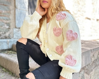Romantic knit jacket,love cardigan,heart cardigan,chunky knitwear unique clothes,cardigan, hand made cardigan