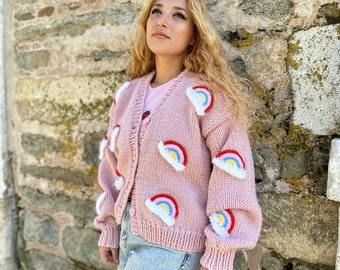 Rainbow knit jacket,rainbow cardigan,fruit cardigan,chunky knitwear unique clothes,cardigan