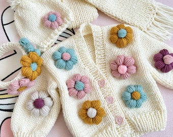 Cardigan Daisy Kids, Cardigan Daisy, Cardigan tricoté, Produits pour bébés, Pull pour enfants, Pull tricoté, Pull chunky, Vêtements scolaires pour enfants, Robe quotidienne