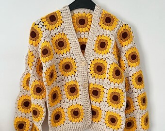 Granny Square Cardigan, Sunflower Cardigan, Afghan Crochet Cardigan, Granny Square Jacket, Afghan Coat, Boho Cardigan, Patchwork Jacket