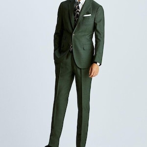 Men&#39;s Dark Green Slim Fit Suit: TR Blend Blazer & Trousers