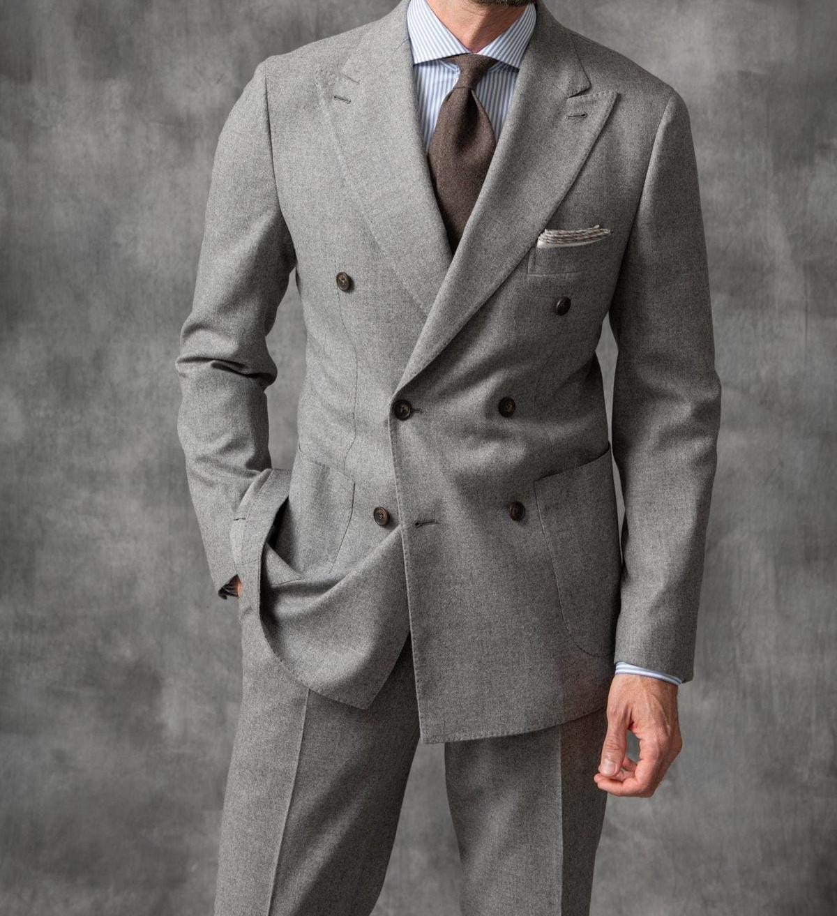 メンズ ライトグレー ウール ダブルブレスト スーツ 2ピース - Etsy 日本