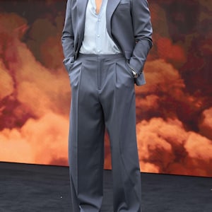 Gray Charcoal Single-Breasted Suit for Men - 2 Piece with Loose Fit Pants, Wedding Business Outfit, Custom Tailored